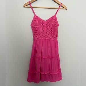 Pink Sundress Crochet Mini Summer Dress